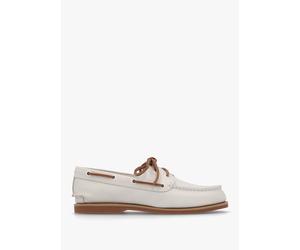 Women’s Classic Natural Full Grain Leather Boat Shoes - White Leather / 7