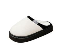Women’s Contrast Fleece Closed Toe Mule Slippers, Thick Platform Memory Foam Quiet Non-Slip Slip On Indoor House Sliders for Ladies, Cosy Bedroom Slippers, Portable Travel Hospital (White, 5)
