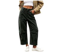 Women’s Corduroy Trousers Casual Smart Cord Pants Fall Winter Wide Straight Leg with Low Waist with Pockets Loose Comfy Baggy Barrel Pants Leisure Sports Corduroy Trousers Ribbed Full Length