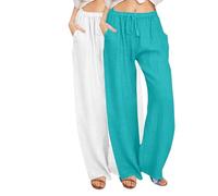 Women’S Cotton Linen Pantspleated Casual Textured Straight Leg Pants with Pockets Wide Leg Joggers for Womens UK Casual for Womens Wide Leg Yoga for Women