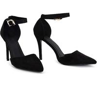 Women’s Court Shoes Ankle Straps Stiletto Heel Pointed Toe, Ladies Office Wedding Dress Buckle Strap Close Pumps Shoes UK Size 3-12 (UK 5, Black Suede)