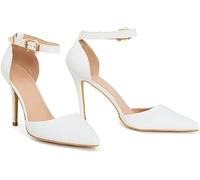 Women’s Court Shoes Ankle Straps Stiletto Heel Pointed Toe, Ladies Office Wedding Dress Buckle Strap Close Pumps Shoes Plus Size (Wihte Mat,11UK)