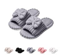 Women’S Cozy Plush Slippers, Cute Big Bow Fleece Open Toe Slide Comfort