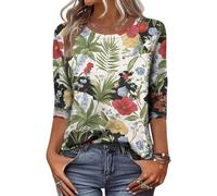 Women’s Crew Neck Half Sleeve Top with Tropical Leaf Print Lightweight Relaxed Fit Casual Blouse for Daily Wear Multicolor XL