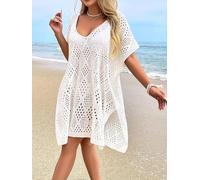 Women’s Crochet Knit Beach Cover Up Poncho Style Hollow Pattern Swimwear Layering Top for Resort and Summer Outings