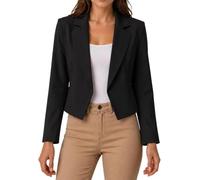 Women’s Cropped Blazer Jacket Lightweight Long Sleeve Fully Lined Collared Cropped Blazer, Casual Summer Office Work Party Jacket for Women Sizes SM-XXL (UK, Alpha, M, L, Regular, Regular, Black)