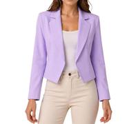 Women’s Cropped Blazer Jacket Lightweight Long Sleeve Fully Lined Collared Cropped Blazer, Casual Summer Office Work Party Jacket for Women Sizes SM-XXL (UK, Alpha, XL, Regular, Regular, Lilac)