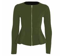 Women’s Cropped Peplum Frill Zip Jacket Elegant Blazer Stylish Coat Modern Office Workwear Winter Outfit Chic Formal Outerwear Trendy Smart Fashion Top UK Size 6-26