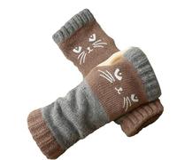 Women’s Cute Cat Knitted Fingerless Gloves - Stay Warm, Type Freely & Look Adorable All Winter (Khaki)