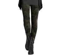 Women’s Dark Green Floral Print Leggings, High Waist Slim Fit Gothic Tights, Stretchy and Comfortable Vintage Patterned Bottoms, Stylish Elastic Halloween Aesthetic Pants, Casual Dark Style Leggings