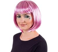 Women`s Deluxe Pink Glitter Wig Adult Bob Hair Festival Party Clubbing Costume