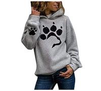 Women’s Dog Paw Printing Long Sleeve Hoodie Animals Sweatshirt Hooded Pullover Tops Blouse Cute for Teen Girls (Gary, M)