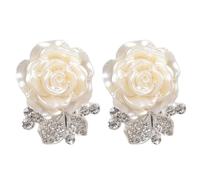 Women ' s Elegant Shirt Button Cover, Pearl and Crystal Cufflinks with Gold Accents, Formal Event Blouse Accessories (2PCS) Floral Cufflinks with Sparkling Diamonds