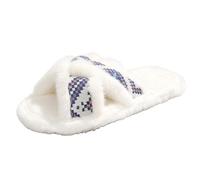 Women’s Ethnic Woven Band Open Toe Fuzzy Mule Slippers, Soft Memory Foam Slip On Warm Cosy Indoor Bedroom House Slippers for Ladies, Stylish Presents Gifts,Lightweight Portable Travel (White, 6)