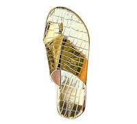 Women‘s Europe and The States Style Foreign Trade Large Size Set Toe Flat Bottom One Word Slippers Border Stone Pattern Open Toe Beach Sandals Slipper Womens Slippers Boots Size 9 (Gold, 5.5)