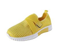 Women‘s Fashion Cusual Sneakers Lace-Up Casual Shoes with Memory Foam Mesh Sport Walking Tennis Travel Sparkly Wide Fit Trainers Ladies Yellow