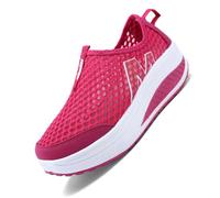 Women‘s Fashion Cusual Sneakers Trail Running Platform Leather Lightweight Comfortable Wedge Walking Sport for Flat Feet Plantar Fasciitis Fitness Outdoor Red