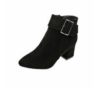 Women’s Faux Suede Ankle Boots - Pointed Toe Short Boots with Adjustable Buckle Strap and Side Zip, Mid Block Heel for Balanced Posture and Structured Design That Elongates the Leg Line
