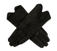 Women’s Faux Suede Gloves with Buttons - Black/Black / One