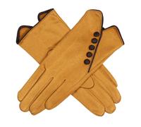 Women’s Faux Suede Gloves with Buttons - Ochre/Chocolate / One