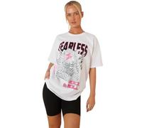 Women’s Fearless Slogan Short Sleeve Oversized Summer Baggy Fashion T Shirts Plus Size Tops for Ladies Casual Tees White 16-18