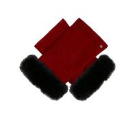 Women’s Fingerless Faux Fur-Lined Suede Mittens with Faux Fur Trim - Berry/Black / M