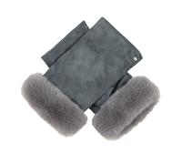 Women’s Fingerless Faux Fur-Lined Suede Mittens with Faux Fur Trim - Charcoal / L