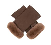 Women’s Fingerless Faux Fur-Lined Suede Mittens with Faux Fur Trim - Mocca / L