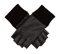 Women’s Fingerless Fleece-Lined Leather Gloves with Quilted Chevron Design - Mocca / M