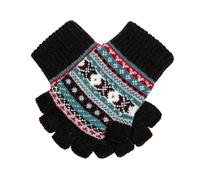 Women’s Fingerless Jacquard Fair Isle Knitted Gloves - BLACK / ONE