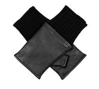 Women’s Fingerless Wool Blend-Lined Leather Mittens with Knitted Cuffs