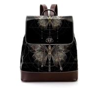 Women’s Flap Backpack Purse Butterfly and Geometric Symbol on Black Vintage Background PU Leather Work Travel Rucksack Daypack for Ladies Girls