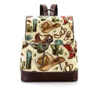 Women’s Flap Backpack Purse Cactus Snake Horse Western Cowboy Boots and Hat PU Leather Work Travel Rucksack Daypack for Ladies Girls