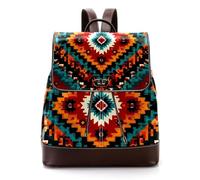Women’s Flap Backpack Purse Colorful Tribal Ethnic Boho Indian Texture PU Leather Work Travel Rucksack Daypack for Ladies Girls