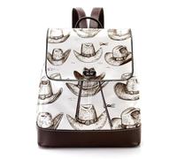 Women’s Flap Backpack Purse Cool Boho Western Cowboy Hats PU Leather Work Travel Rucksack Daypack for Ladies Girls
