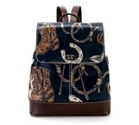 Women’s Flap Backpack Purse Cowboy Hat and Horseshoe Seamless Wild West Pattern PU Leather Work Travel Rucksack Daypack for Ladies Girls