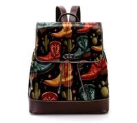 Women’s Flap Backpack Purse Cute Cowboy Boots and Cactus Seamless Pattern PU Leather Work Travel Rucksack Daypack for Ladies Girls