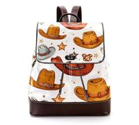Women’s Flap Backpack Purse Cute Cowboy Hats with Different Ornaments PU Leather Work Travel Rucksack Daypack for Ladies Girls