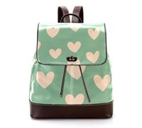 Women’s Flap Backpack Purse Cute Seamless Heart Pattern in Sage Green Background PU Leather Work Travel Rucksack Daypack for Ladies Girls