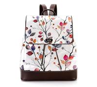 Women’s Flap Backpack Purse Cute Sprigs of Plants and Wild Berries PU Leather Work Travel Rucksack Daypack for Ladies Girls