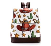 Women’s Flap Backpack Purse Cute Western Cowboy Hats Cactus PU Leather Work Travel Rucksack Daypack for Ladies Girls