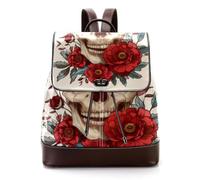 Women’s Flap Backpack Purse Day of the Dead Skull and Flowers PU Leather Work Travel Rucksack Daypack for Ladies Girls