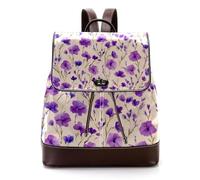 Women’s Flap Backpack Purse Doodle Purple Wildflower on a Cream Background PU Leather Work Travel Rucksack Daypack for Ladies Girls