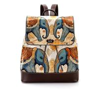 Women’s Flap Backpack Purse Elephants in Indian Style PU Leather Work Travel Rucksack Daypack for Ladies Girls