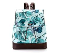 Women’s Flap Backpack Purse Exotic Green and Blue Tropical Flowing Palm Leaves PU Leather Work Travel Rucksack Daypack for Ladies Girls
