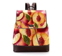 Women’s Flap Backpack Purse Fresh Slices Peach Fruits Pattern PU Leather Work Travel Rucksack Daypack for Ladies Girls