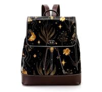Women’s Flap Backpack Purse Golden Bee Honey Moon Plants Star Constellation Flower PU Leather Work Travel Rucksack Daypack for Ladies Girls