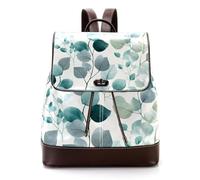 Women’s Flap Backpack Purse Green Gray Sage Eucalyptus with Leaves PU Leather Work Travel Rucksack Daypack for Ladies Girls