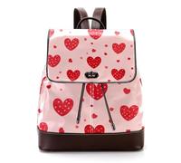 Women’s Flap Backpack Purse Little Red Hearts Seamless Pattern on Pink Background PU Leather Work Travel Rucksack Daypack for Ladies Girls
