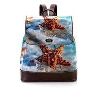Women’s Flap Backpack Purse Ocean Starfishs on the Beach in Sea Water PU Leather Work Travel Rucksack Daypack for Ladies Girls
